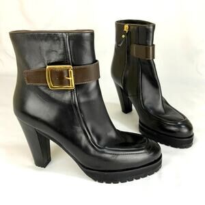 C.doux Menorca Leather Platform Heeled Ankle Boots Black Women's Size 8/8.5